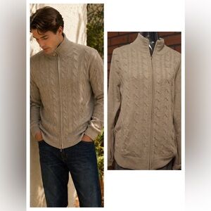 Merino Wool Zip Cardigan Tan Size L Classic Lightweight Sweater